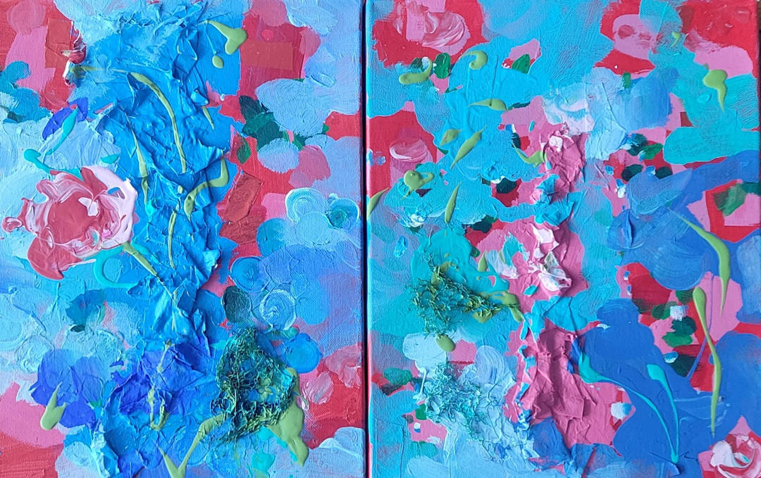 Pink Roses on Blue â€”  Marianna Abutalipova