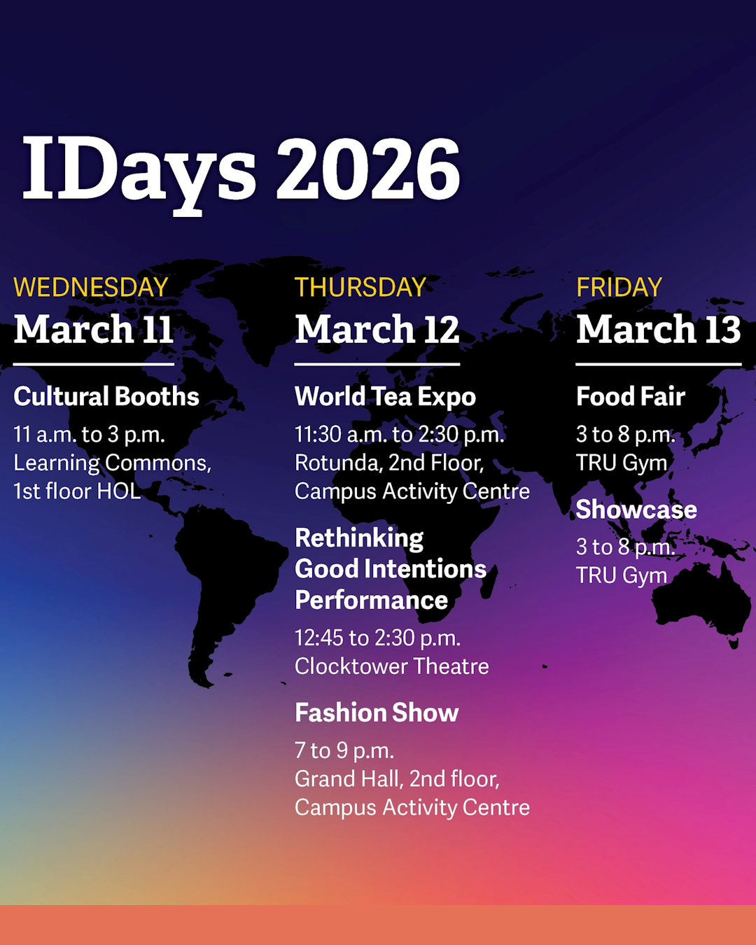 IDays Schedule — March 11–13
